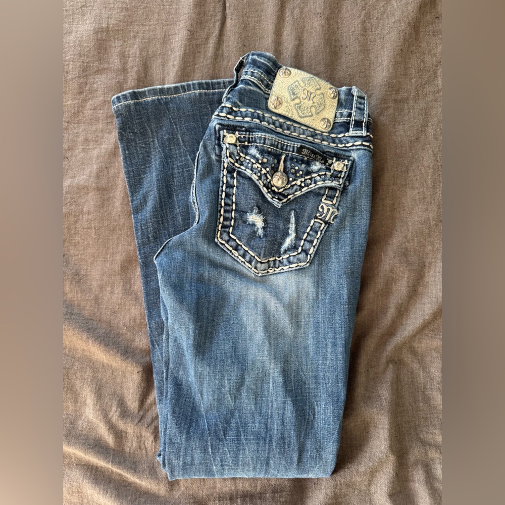 Miss Me Blue Boot Cut Jeans with Embellished Pockets